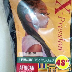 2 PK New X-pression Volume Pre-Stretched 48" Braid Hair African Collection 1B/30